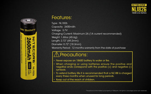 Batterie rechargeable 18650 lithium-ion Nitecore NL1826